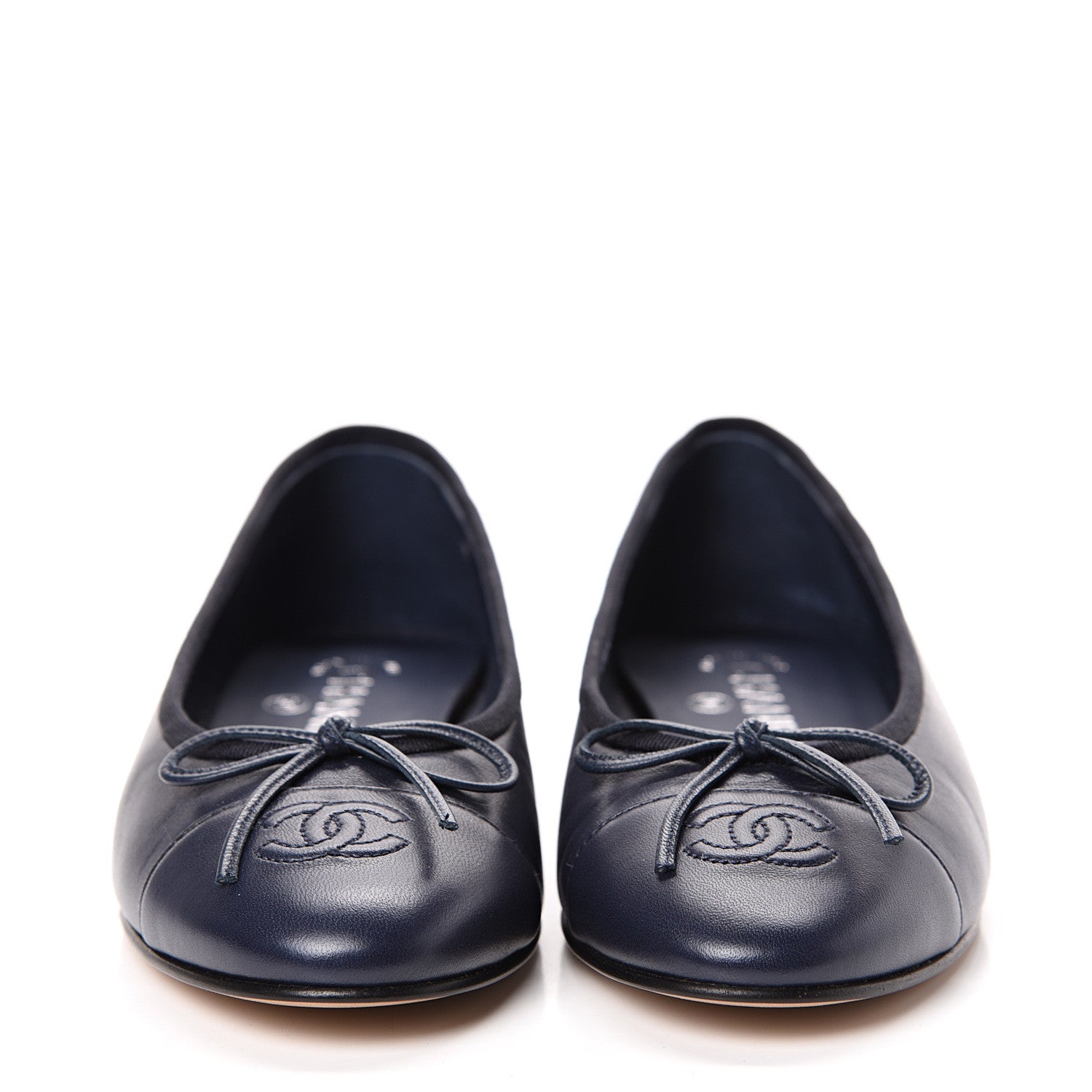 Chanel Lambskin CC Cap Toe Ballerina Flats 37.5 Navy 2 of 9
