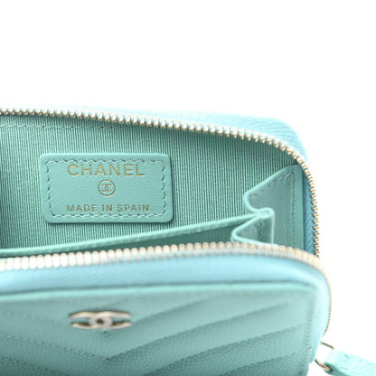 Chanel Caviar Flat Chevron Quilted Zip Coin Purse Green 6 of 8