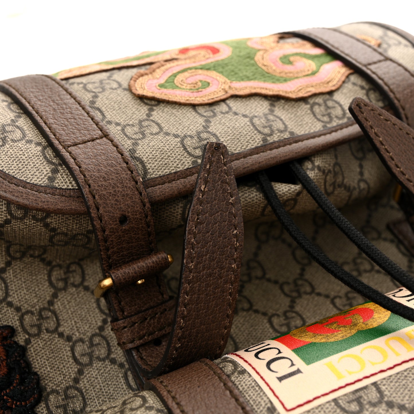 Soft GG Supreme Monogram Courrier Web Double Buckle Backpack Beige New Acero