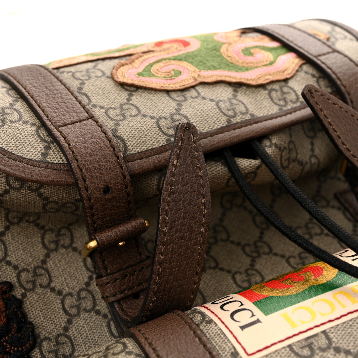 Gucci Soft GG Supreme Monogram Courrier Web Double Buckle Backpack Beige New Acero 14 of 14