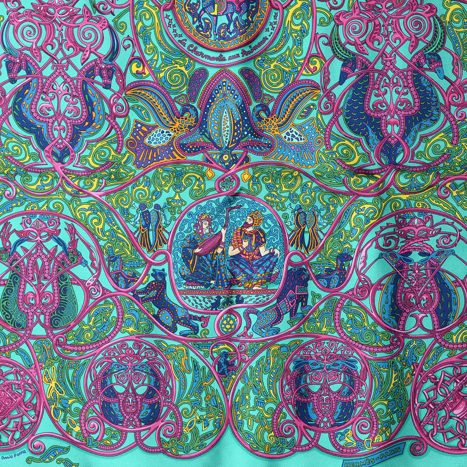 Hermes Silk La Charmante Aux Animaux Pocket Square 1 of 6