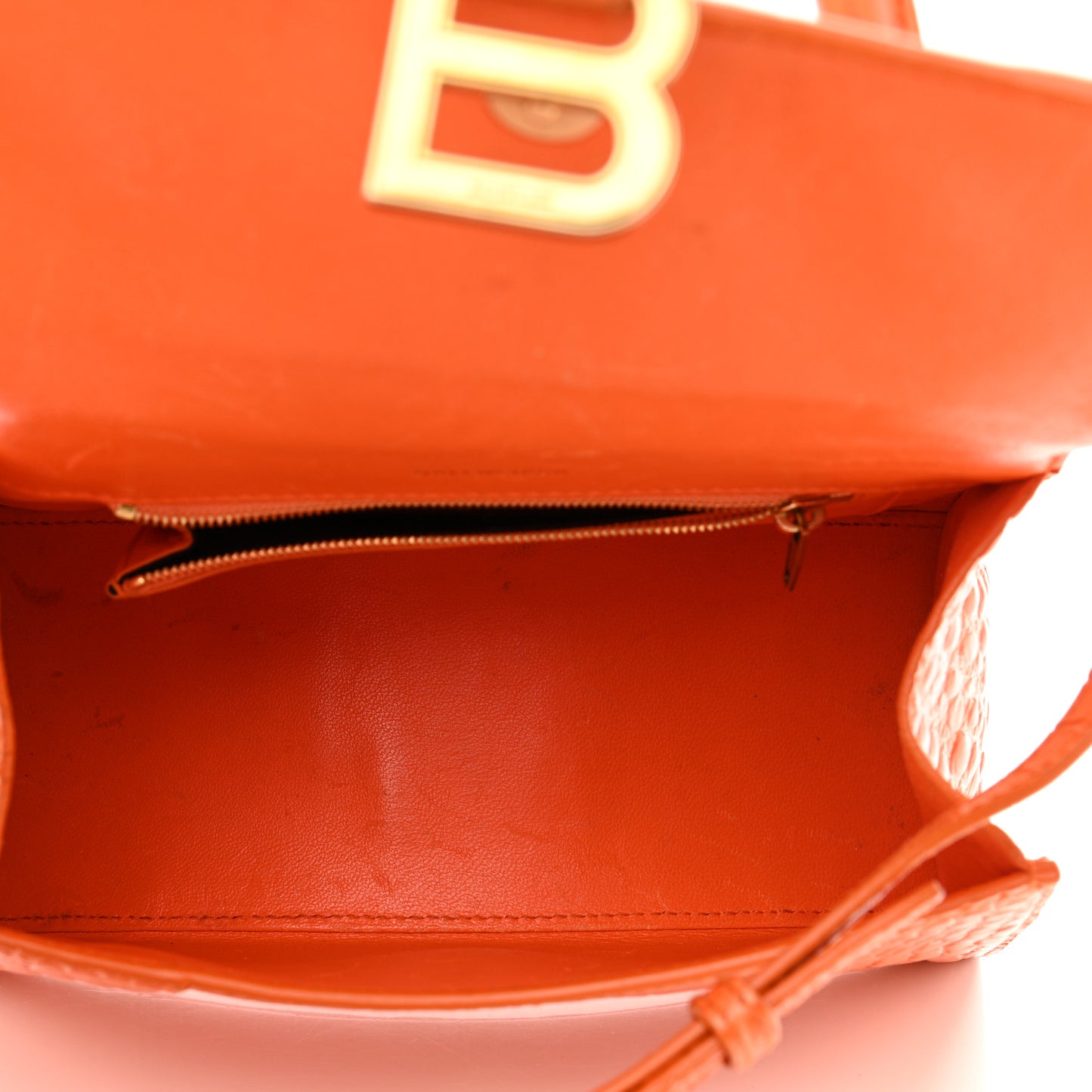 Shiny Calfskin Crocodile Embossed Small Hourglass Top Handle Bag Orange
