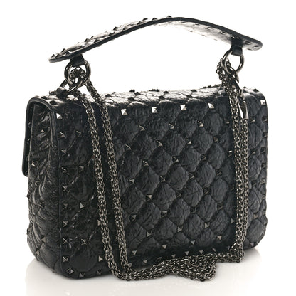 Valentino Garavani Craquele Nappa Butterfly Crystal Medium Rockstud Spike Shoulder Bag Black 2 of 9