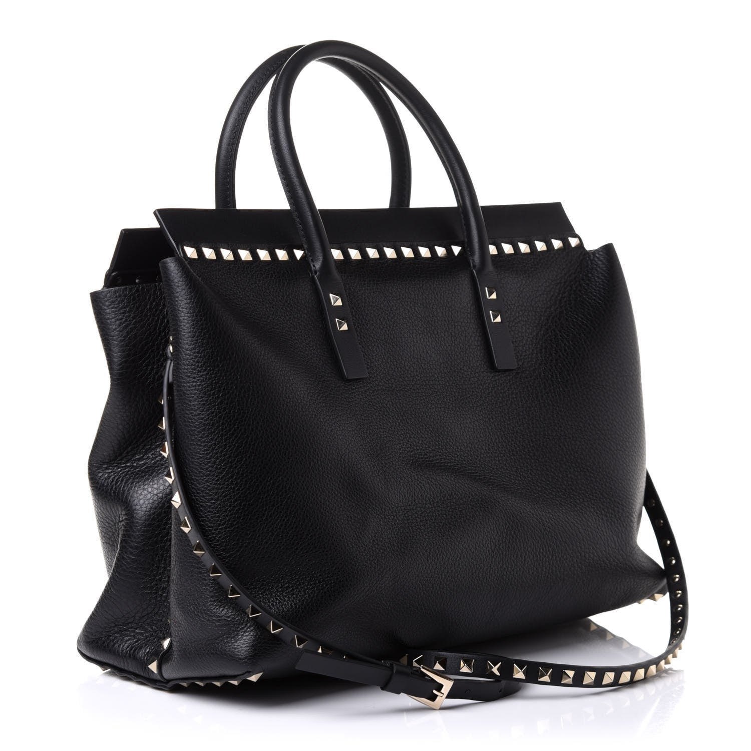 Valentino Garavani Grained Calfskin Rockstud Flip Lock Briefcase Tote Black 3 of 9