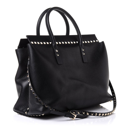 Valentino Garavani Grained Calfskin Rockstud Flip Lock Briefcase Tote Black 3 of 9