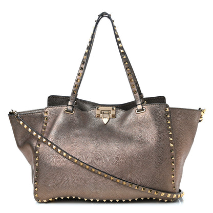 Valentino Garavani Metallic Alce Printed Calfskin Medium Rockstud Tote Sasso 1 of 10