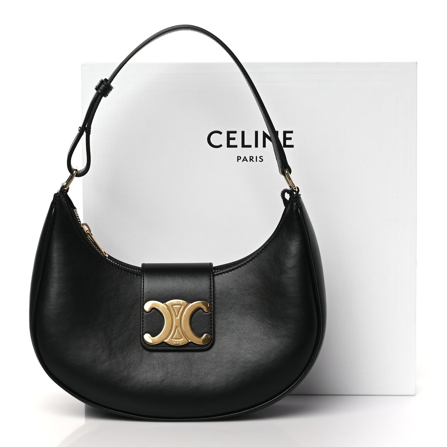 Smooth Calfskin Medium Strap Ava Triomphe Shoulder Bag Black