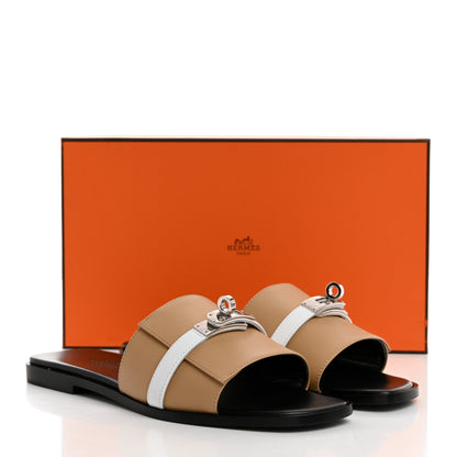 Hermes Calfskin Giulia Sandals 37.5 Biscuit White 9 of 9