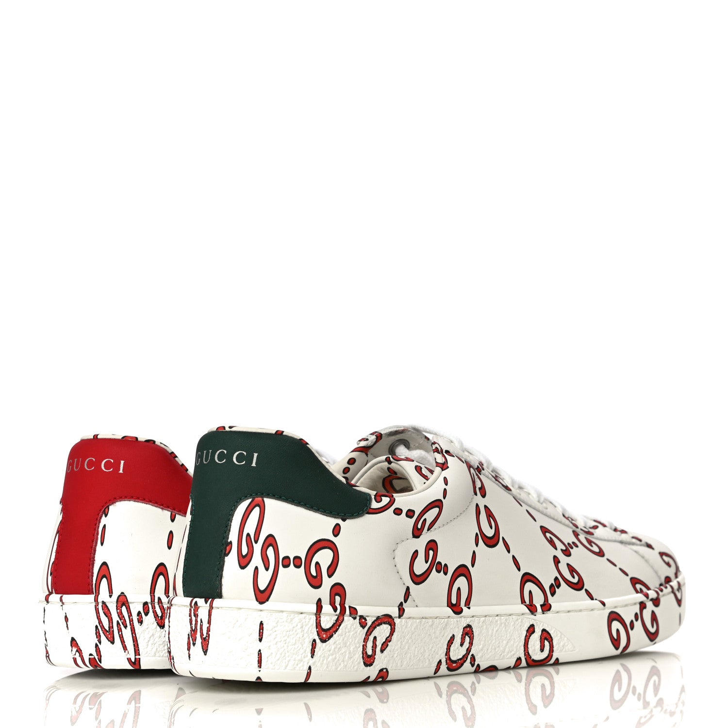 Gucci Calfskin GucciGhost Print Mens Ace Sneakers 8.5 White Hibiscus Red 4 of 11