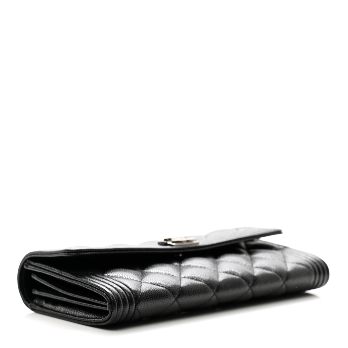 Caviar Quilted Large Boy Gusset Flap Wallet Black