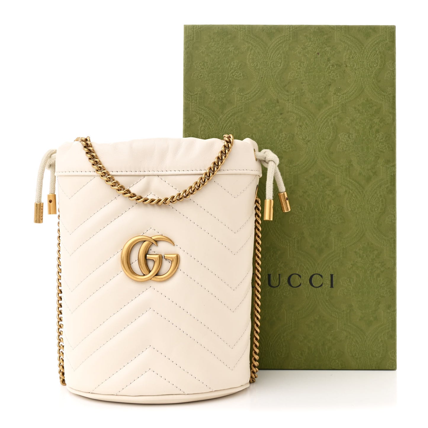 Calfskin Matelasse Mini GG Marmont 2.0 Bucket Bag White