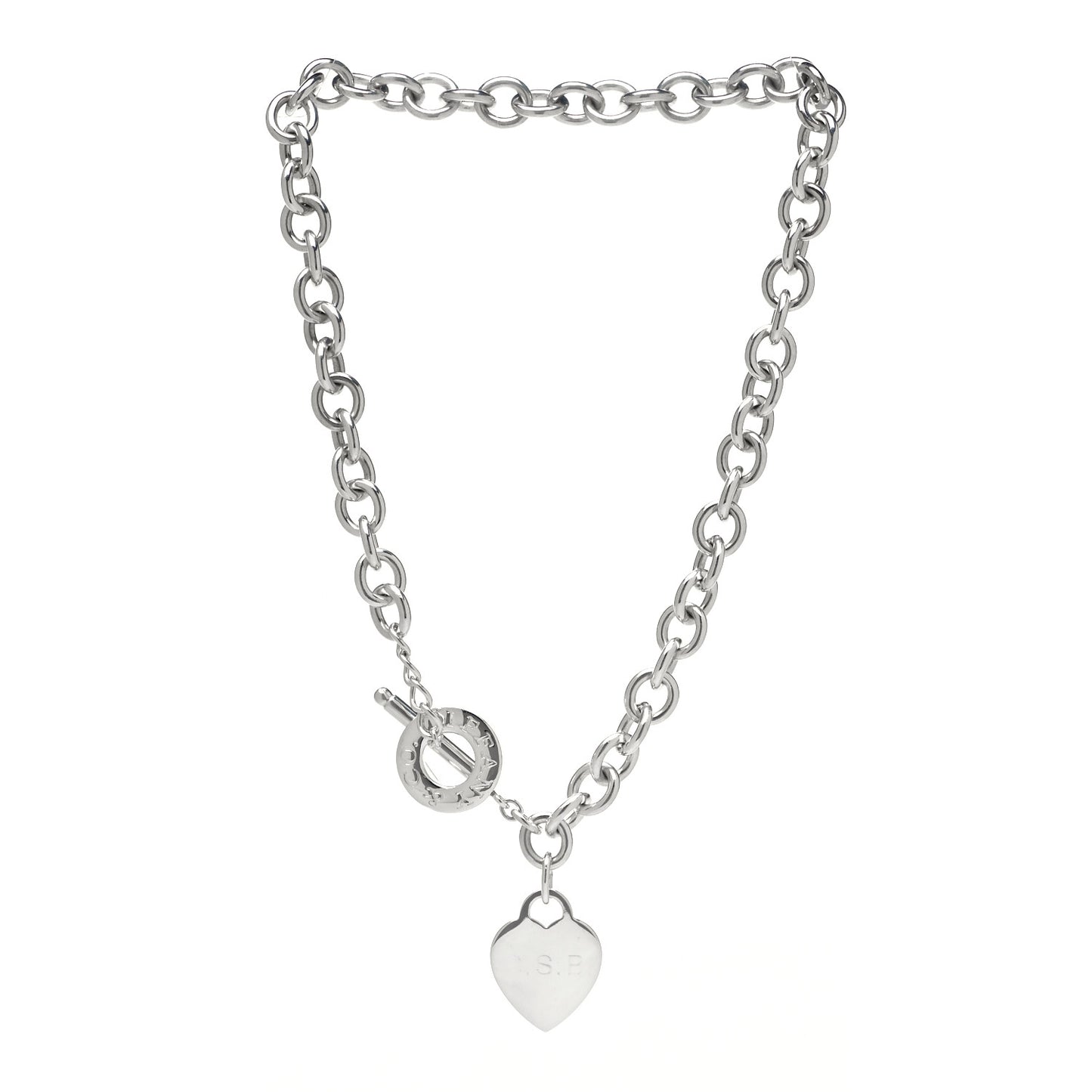 Sterling Silver Heart Tag Toggle Necklace