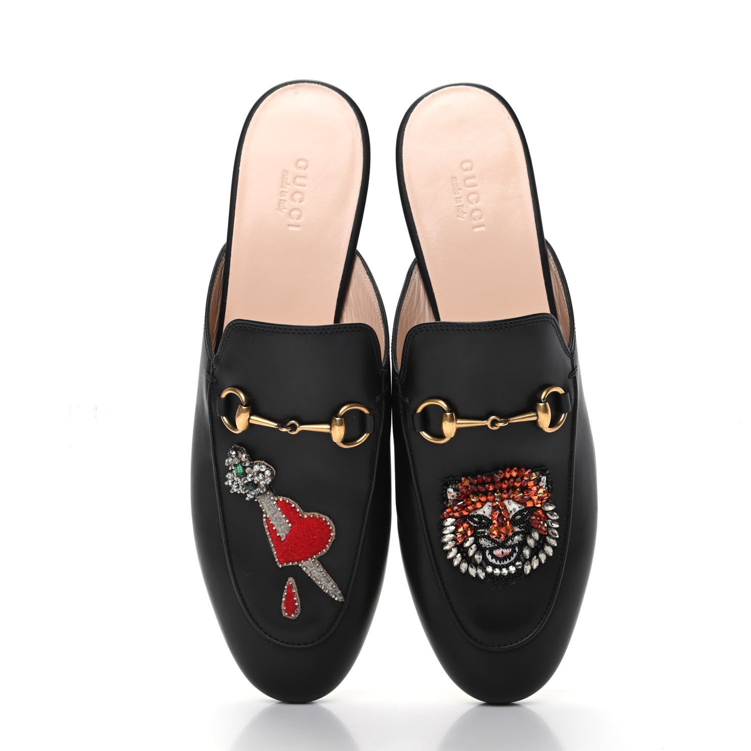 Gucci Calfskin Crystal Tiger Embroidered Princetown Slippers 39 Black 5 of 9