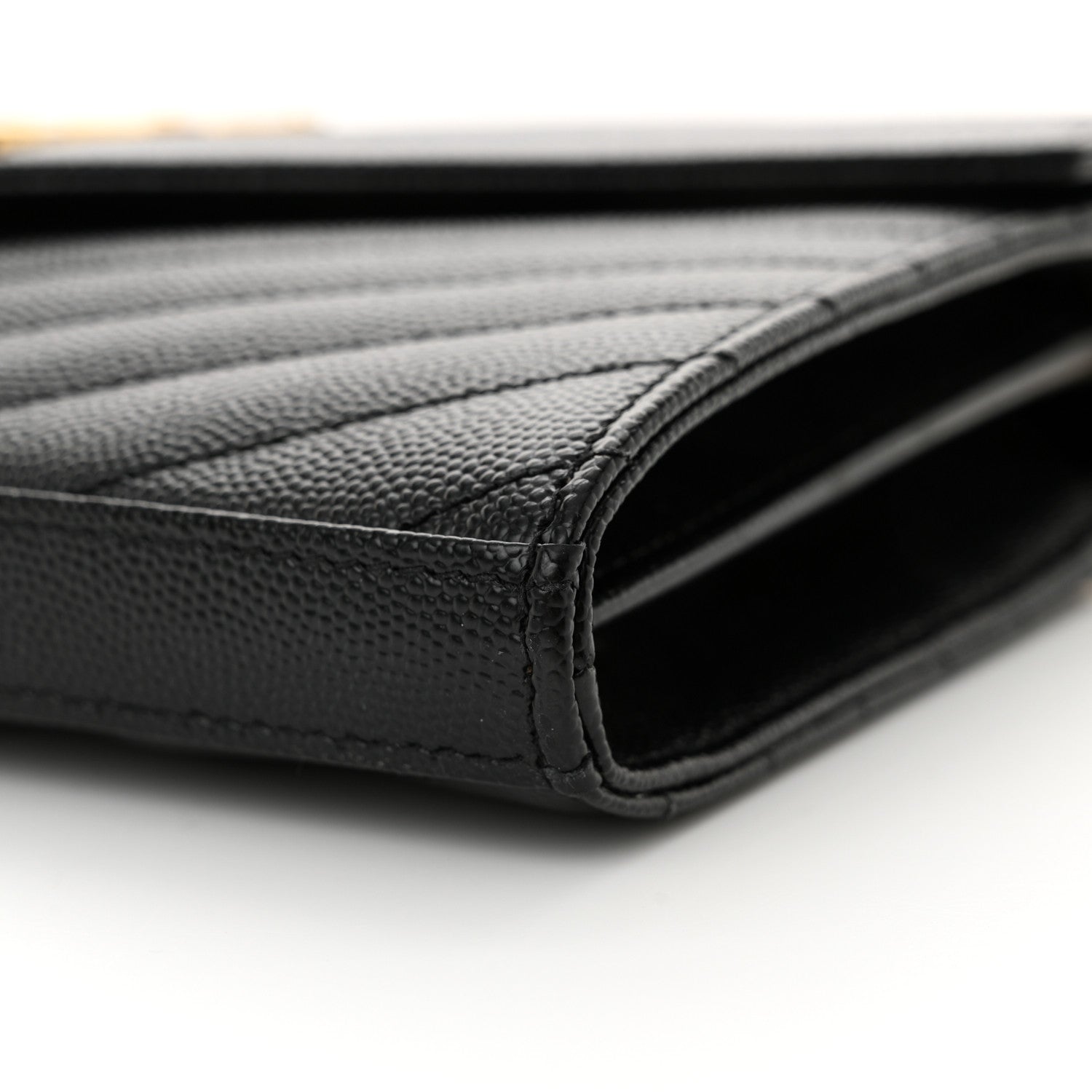 Saint Laurent Grain De Poudre Matelasse Chevron Monogram Chain Wallet Black 10 of 11