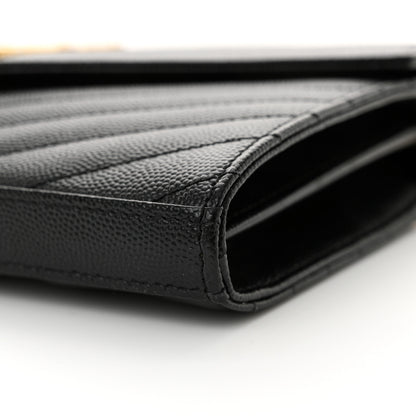 Saint Laurent Grain De Poudre Matelasse Chevron Monogram Chain Wallet Black 10 of 11