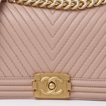 Chanel Lambskin Chevron Chain Stitched Medium Boy Flap Beige 11 of 14