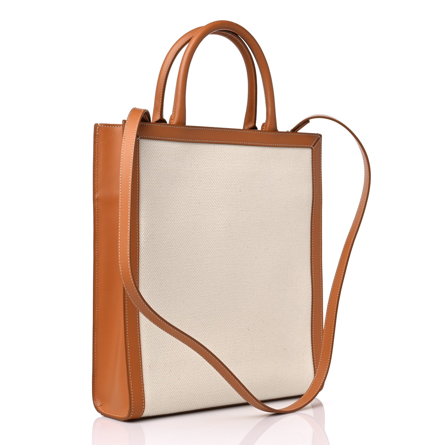Canvas Calfskin Logo Print Small Vertical Cabas Natural Tan