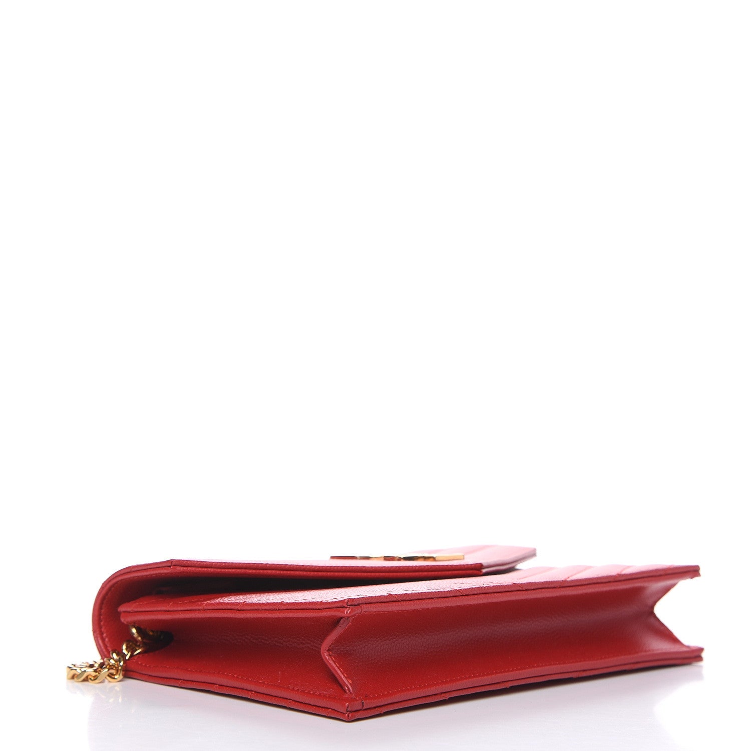 Saint Laurent Grain De Poudre Matelasse Chevron Monogram Envelope Chain Wallet New Red 4 of 10