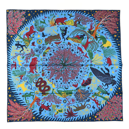Hermes Silk Sous Le Charme d'Orphee Double Face Scarf 90 Bleu Azur Bordeaux Vert 1 of 4