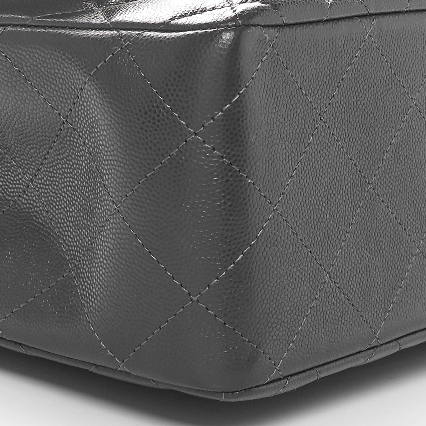 Caviar Quilted Jumbo Double Flap Dark Grey