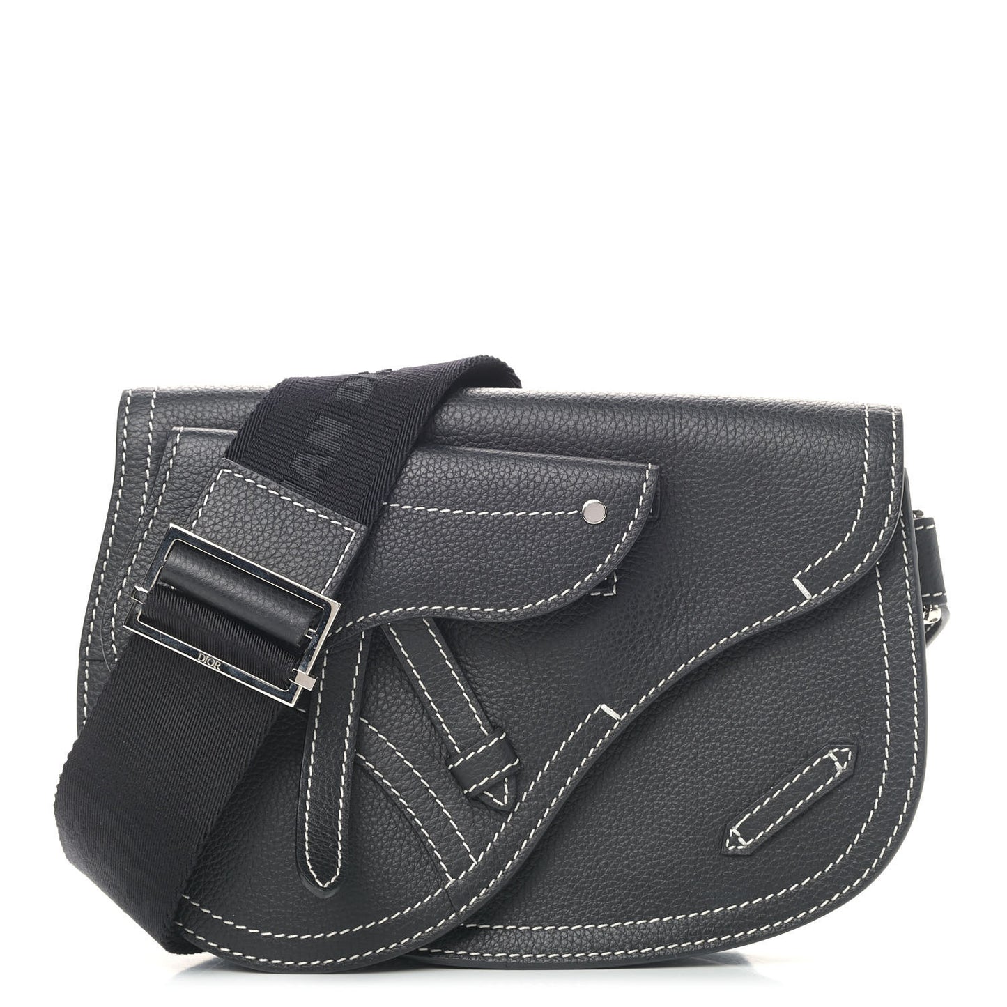 X KAWS Grained Calfskin Saddle Pouch Black