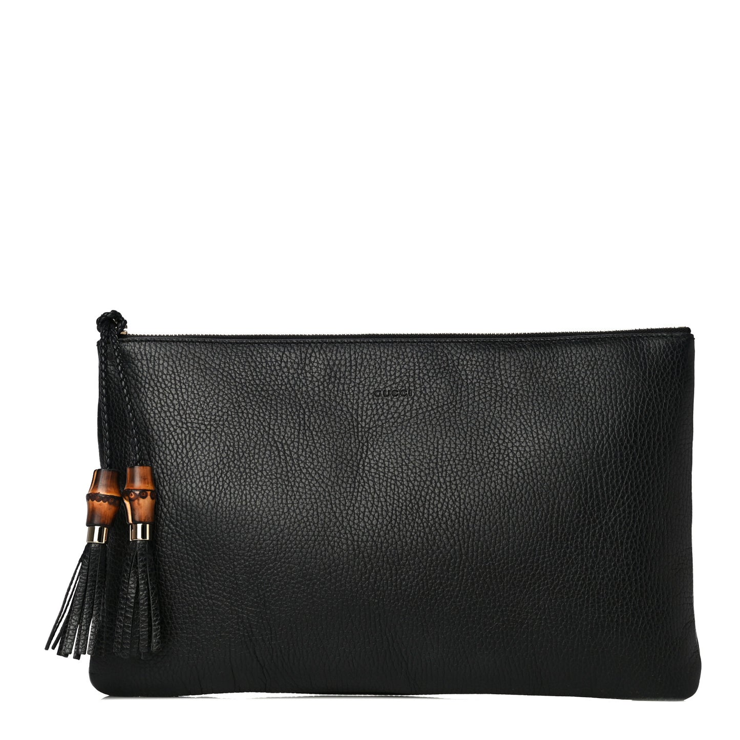 Pebbled Calfskin Large Bamboo Clutch Black
