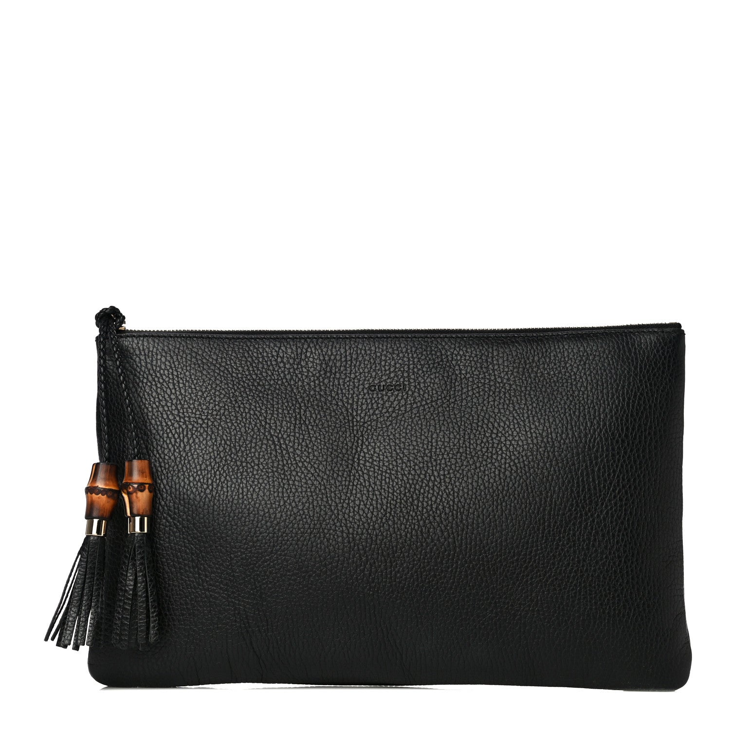 Gucci Pebbled Calfskin Large Bamboo Clutch Black 1 of 15