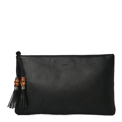 Gucci Pebbled Calfskin Large Bamboo Clutch Black 1 of 15