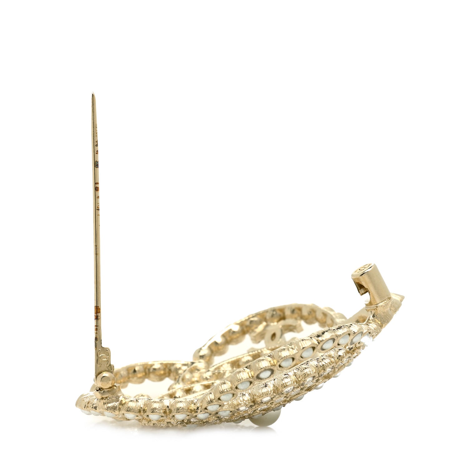 Pearl Crystal Lace Camellia Brooch Gold