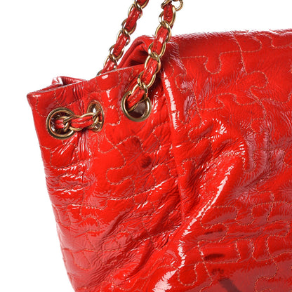 Chanel Crackled Patent Puzzle Accordion Flap Bag Red 11 of 13