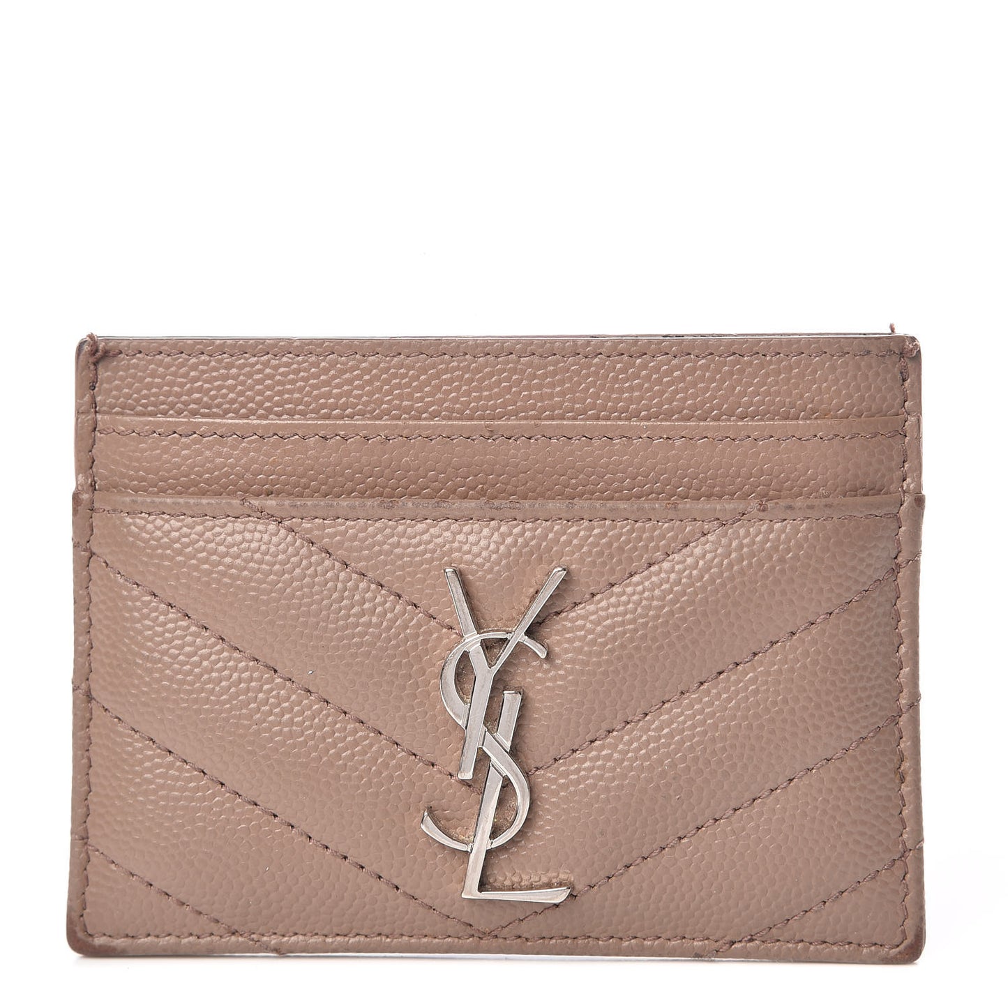 Grain De Poudre Matelasse Chevron Monogram Credit Card Case Dark Beige
