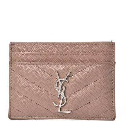 Saint Laurent Grain De Poudre Matelasse Chevron Monogram Credit Card Case Dark Beige 1 of 14