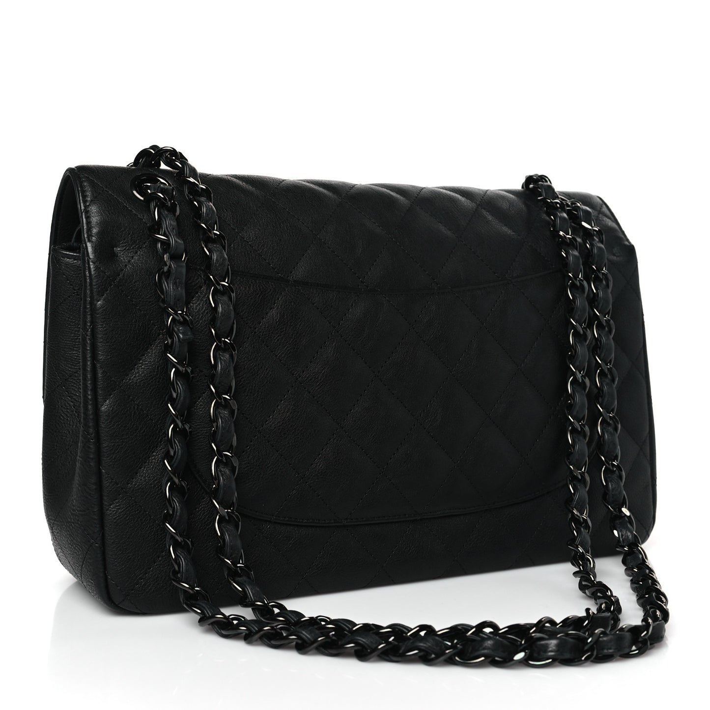 Crumpled Calfskin Quilted Jumbo Double Flap So Black