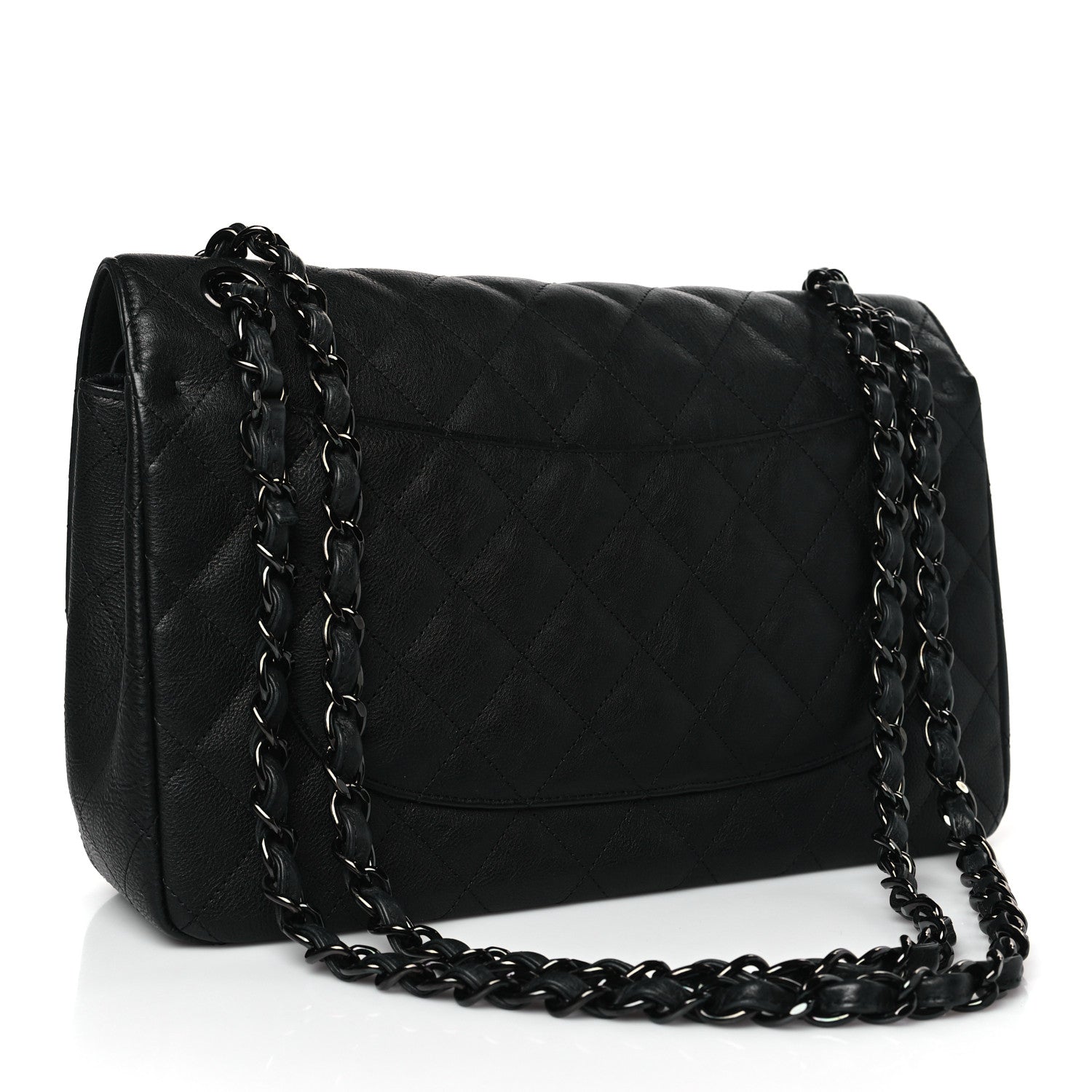 Chanel Crumpled Calfskin Quilted Jumbo Double Flap So Black 3 of 9