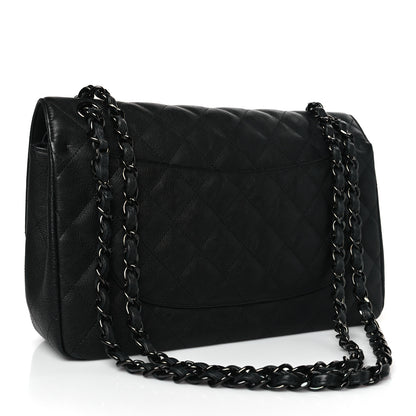Chanel Crumpled Calfskin Quilted Jumbo Double Flap So Black 3 of 9
