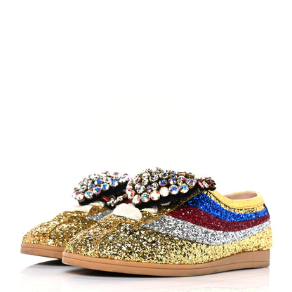Gucci Glitter Fabric Pierced Heart Falacer Sneakers 35.5 Gold 3 of 9