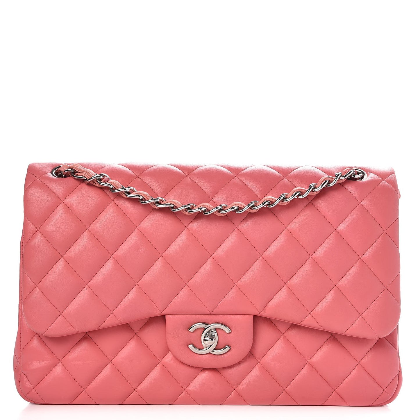 Lambskin Quilted Jumbo Double Flap Pink