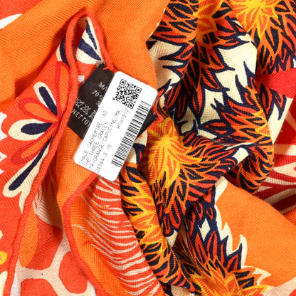 Hermes Cashmere Silk Three Graces Shawl 140 Orange Capucine Marine 6 of 6