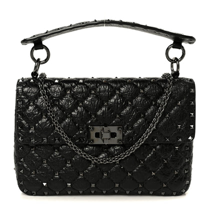 Valentino Garavani Craquele Nappa Medium Rockstud Spike Shoulder Bag Black 1 of 10
