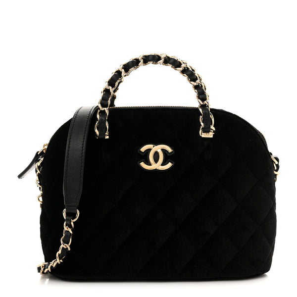 Chanel Velvet Quilted Shiny Coco Clutch With Chain Black 1840804