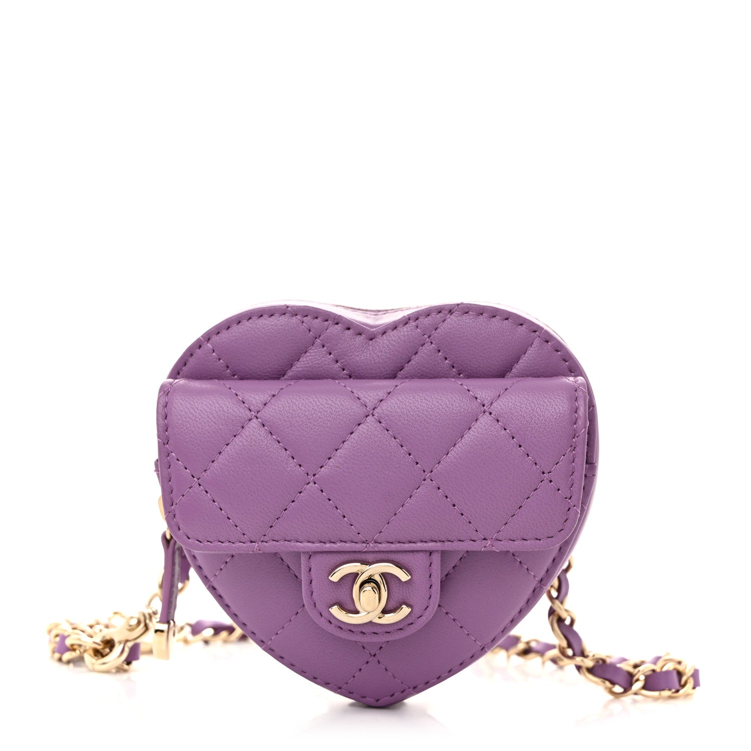 Chanel Lambskin Quilted CC In Love Heart Waist Belt Bag With Chain Purple 1 of 11