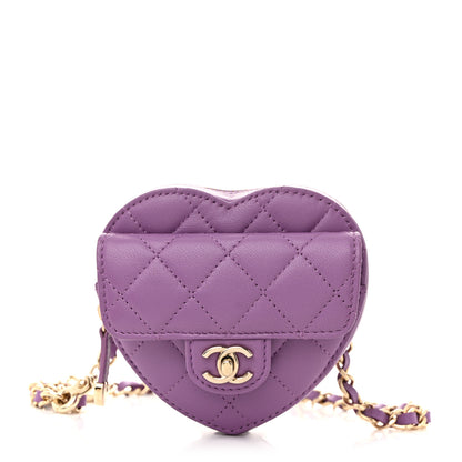 Chanel Lambskin Quilted CC In Love Heart Waist Belt Bag With Chain Purple 1 of 11