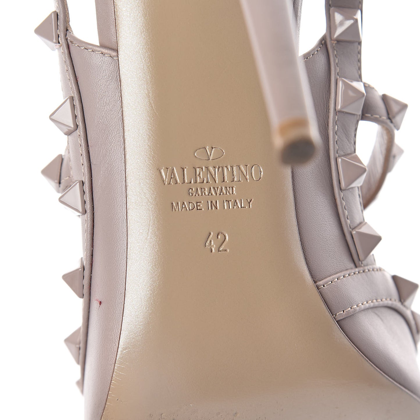 Nappa Lacquered Monochrome Rockstud Ankle Strap 100mm Pumps 42 Poudre