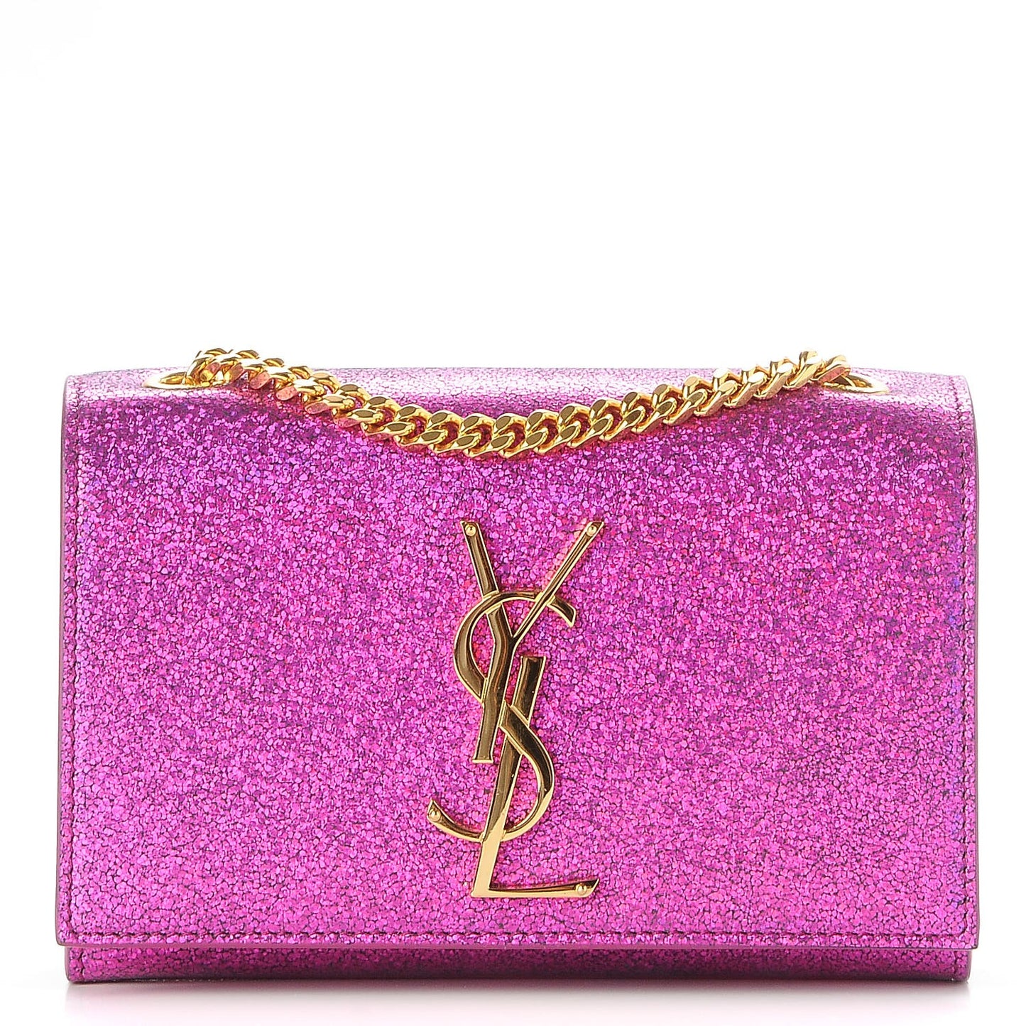 Metallic Calfskin Small Classic Monogram Kate Satchel Fuchsia