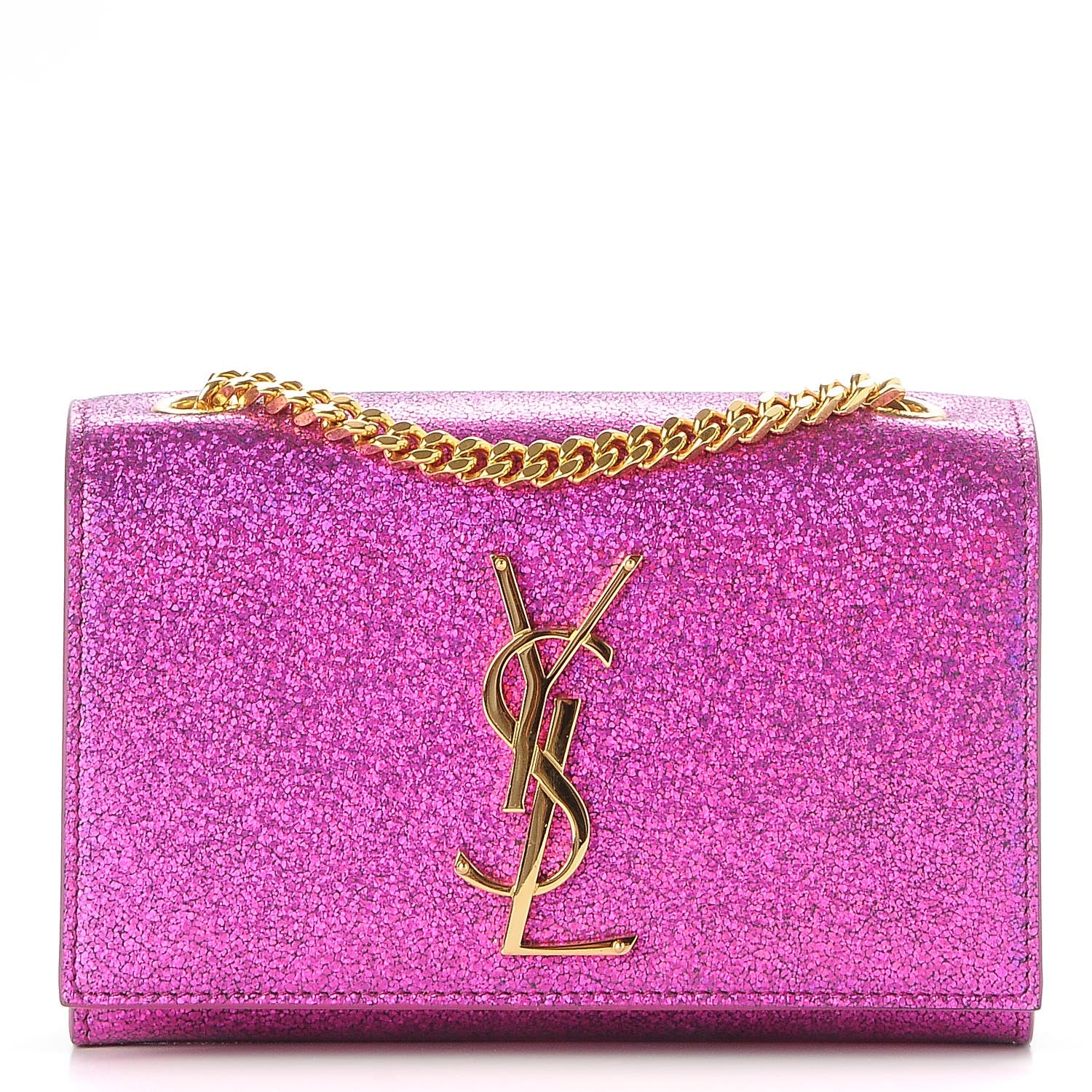 Saint Laurent Metallic Calfskin Small Classic Monogram Kate Satchel Fuchsia 1 of 6