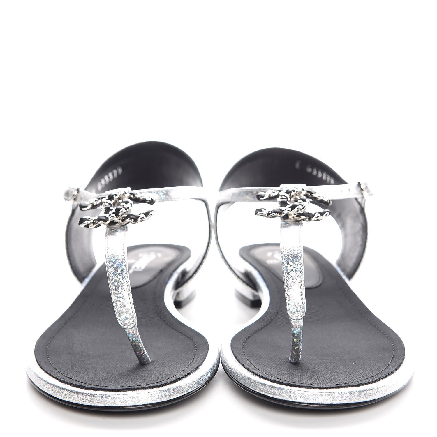 Chanel Fantasy Lambskin CC Chain Thong Sandals 37.5 Silver Black 2 of 9