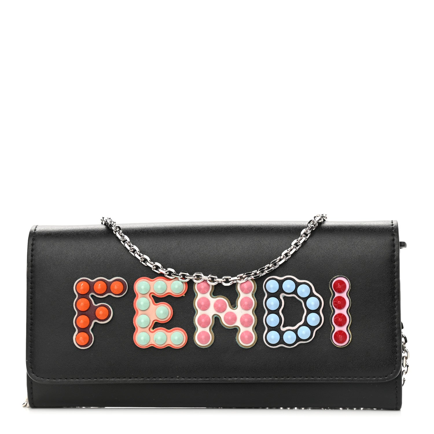 Fendi Vitello Liberty Fun Fair Studded Continental Wallet On Chain Black Multicolor 1 of 9