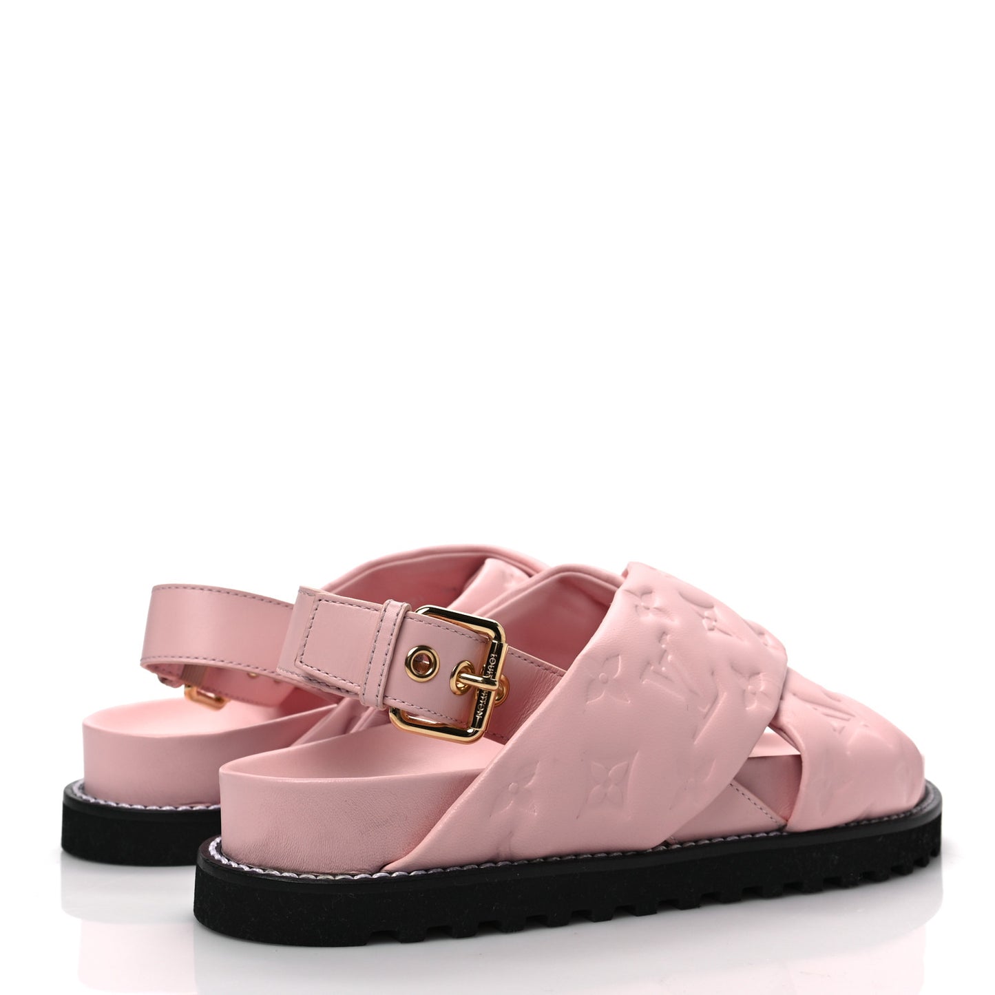Lambskin Monogram Embossed Paseo Flat Comfort Sandals 39 Rose Clair