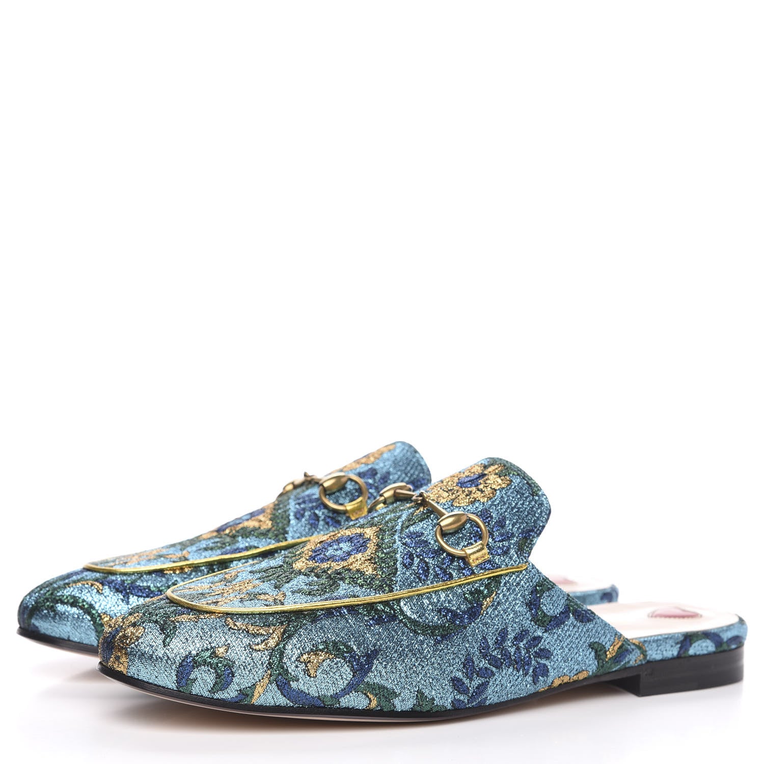 Gucci Iridescent Brocade Womens Princetown Slippers 38.5 Azure Multicolor Oro 3 of 9