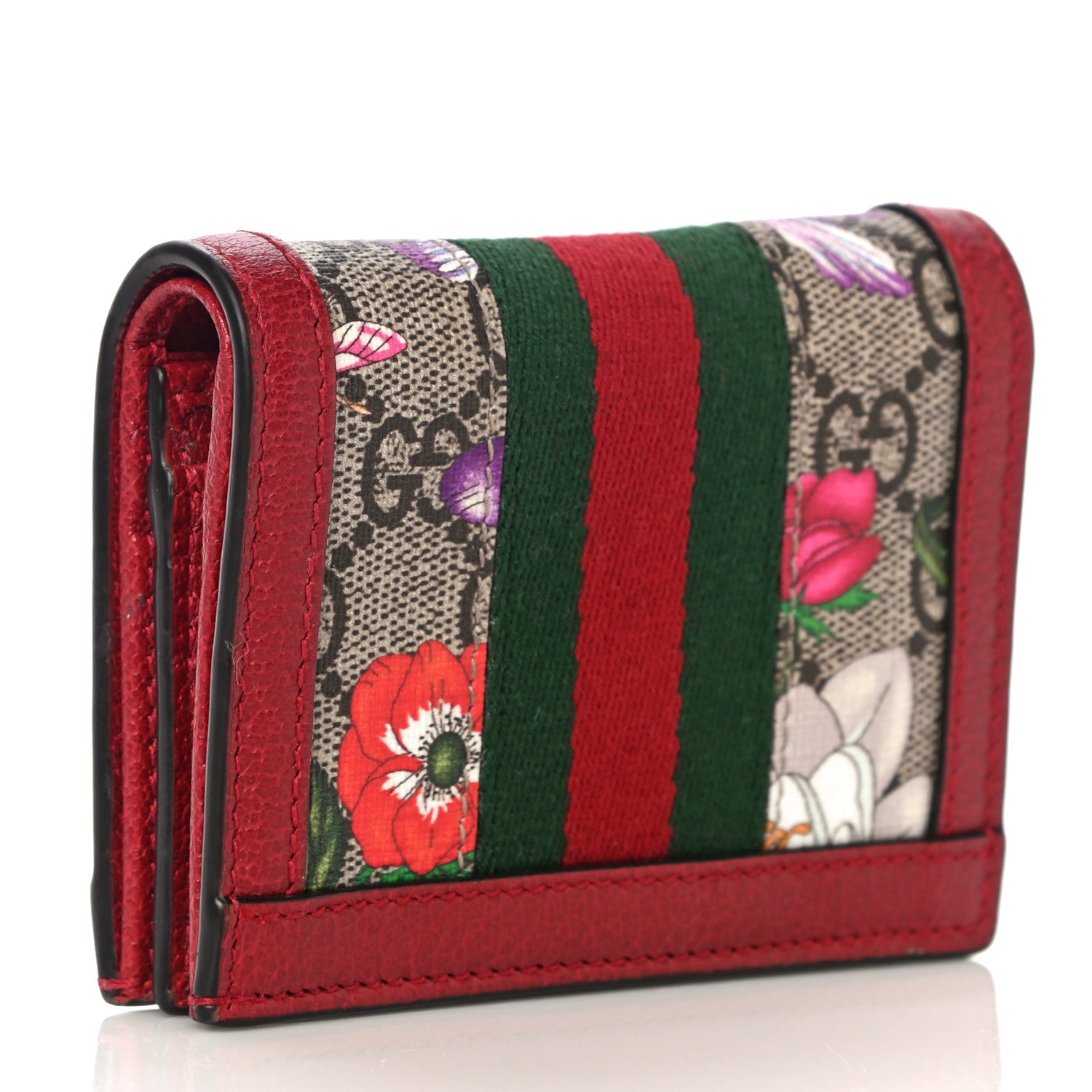 Gucci GG Supreme Monogram Flora Web Ophidia Card Case Red 3 of 10